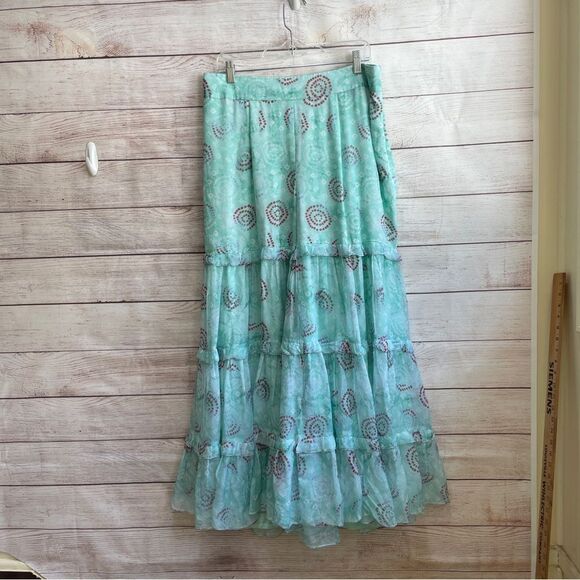 BOHO VERY WIDE LEG TIERED PANTS IN MINT GREEN - Picture 1 of 6